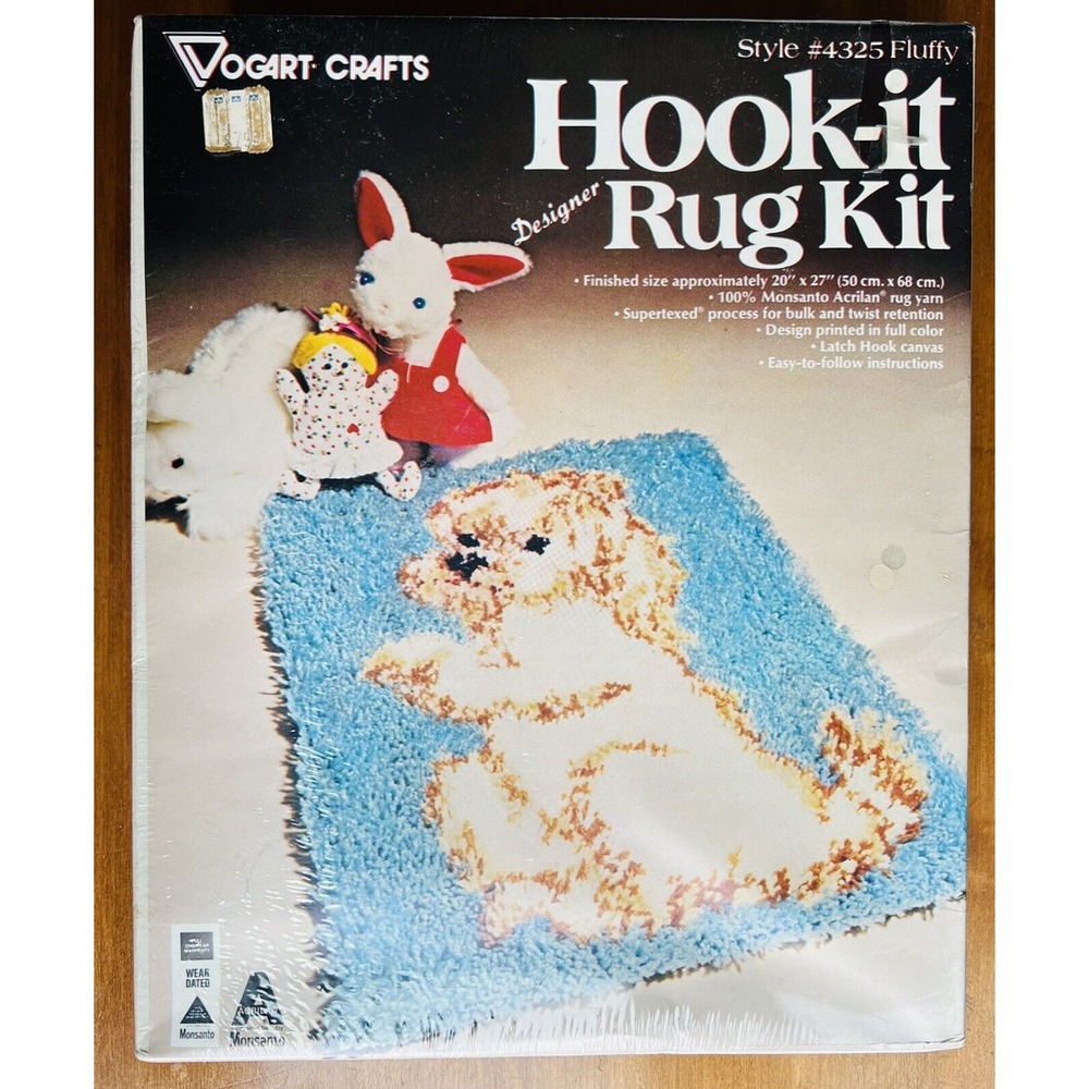 Vintage Latch Hook Rug Kit Fluffy Dog Vogart Hook-It Wall Hanging #432 Brand New